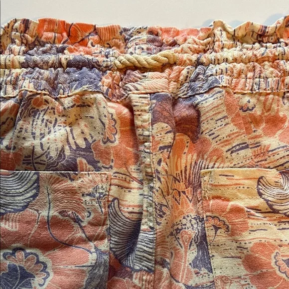 Roxy Wide Leg floral print cargo Flax Linen Drawstring Relaxed Fit pants M EUC - Picture 12 of 13